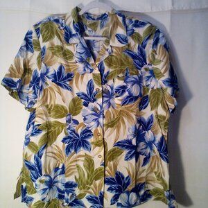 Company Collection Shirt Women 1X Button Up Short Sleeve Tropical Hawaiian Blue